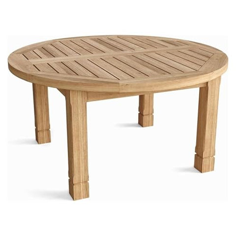 Oakestry South Bay Round Coffee Table Solid Teak Wood Outdoor Indoor Center Table Handcrafted Patio Garden Balcony Furniture Weather Resistant Natural Finish Luxury Living Room Accent Piece