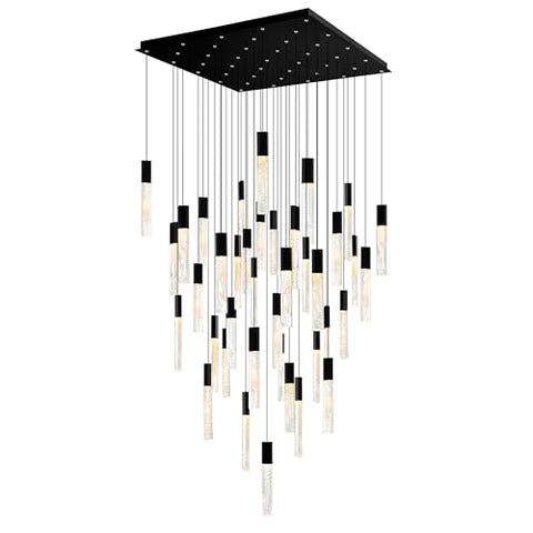 CWI Lighting Greta Integrated LED 36in Black Modern Chandelier with Textured Handmade Glass for Living Room Dining Room