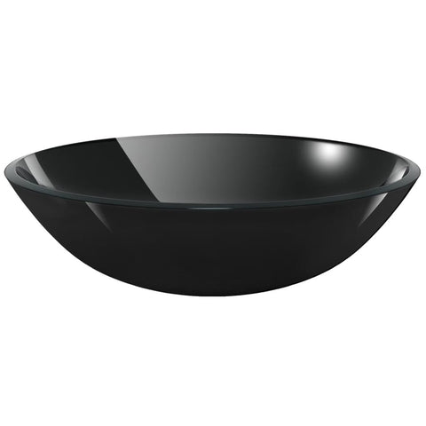 vidaXL Tempered Glass Above-Counter Wash Basin 16.5" - Elegant Black Finish, Easy-Clean Design, Ideal for Bathroom/Washroom/Powder Room, Durable and Stylish