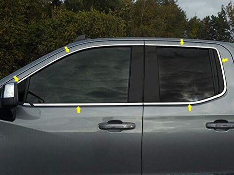QAA is Compatible with 2019-2026 Chevrolet Silverado 12 Piece Stainless Window Trim Package, Includes Upper Trim, Window Sills, NO Pillar Posts WP59176