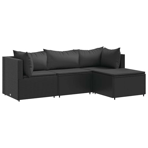 vidaXL 4 Piece Patio Lounge Set with Cushions - Black Poly Rattan, Modular Outdoor Furniture, Garden Seating for Terrace and Deck