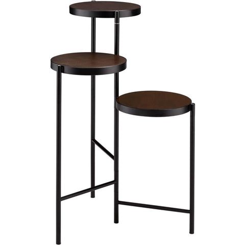 Acme Namid Round Wooden Tier Plant Stand in Walnut and Black
