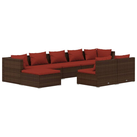 vidaXL Patio Lounge Set 9 Piece, Patio Furniture Set for Outdoor Garden, Sectional Sofa with Cushions, Corner Sofa, Brown Poly Rattan