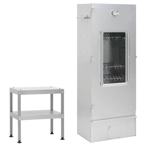 vidaXL BBQ Oven Smoker with Table, Outdoor Grill, Smoking Oven for Kitchen Garden Patio, Barbeque, Food Prep Table, Galvanized Steel