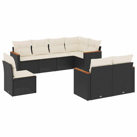 vidaXL Patio Sofa Set with Cushions 8 Piece, Outdoor Conversation Set, Sectional Sofa for Balcony Garden, Modern Style, Black Poly Rattan