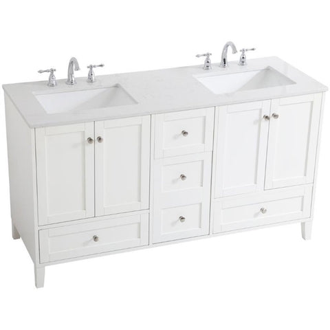 Elegant Decor Sommerville 60" Double Quartz Top Bathroom Vanity in White