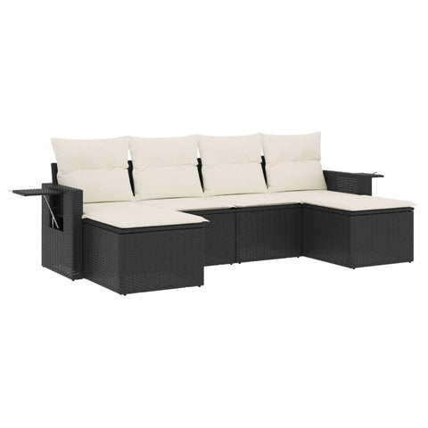 vidaXL Patio Sofa Set with Cushions 6 Piece, Outdoor Conversation Set, Sectional Sofa for Balcony Garden, Modern Style, Black Poly Rattan