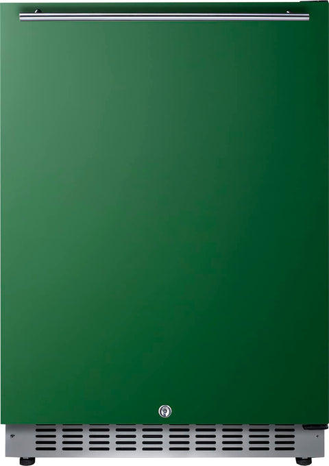Built-in undercounter ADA compliant all-refrigerator with emerald green door stainless steel handle black cabinet door storage and digital controls