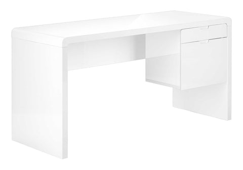 Monarch Specialties I 7581 Computer Desk, Home Office, Laptop, Left, Right Set-up, Storage Drawers, 60" L, Work, Laminate, Glossy White, Contemporary, Modern