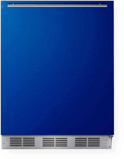 ADA height 24 refrigerator-freezer for residential use with cobalt blue door stainless steel handle and white cabinet