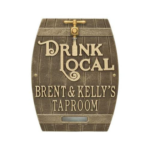 Whitehall 3416AB Drink Local Barrel Personalized Plaque in Antique Brass Color