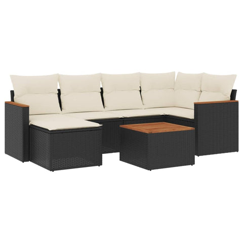 vidaXL Patio Sofa Set with Cushions 7 Piece, Outdoor Conversation Set, Sectional Sofa for Balcony Garden, Modern Style, Black Poly Rattan