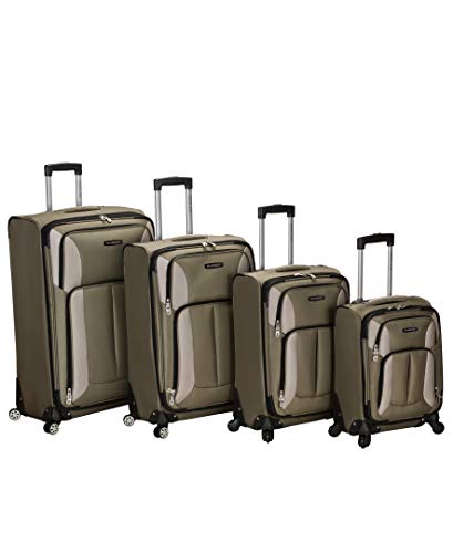 Rockland Impact Softside Spinner Wheel Luggage Set, Olive, 4-Piece Set (18/22/26/30)