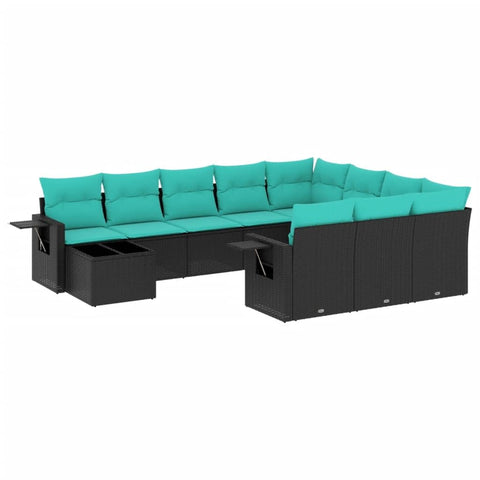 vidaXL 11 Piece Garden Sofa Set with Cushions Black Poly Rattan