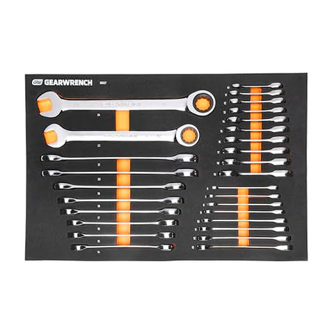 GEARWRENCH 28 Piece 72T Metric Standard & Stubby Ratcheting Wrench Set with EVA Foam Tray - 86527