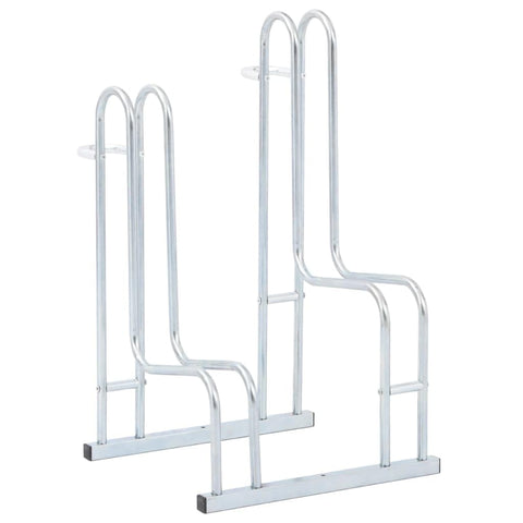 vidaXL Silver Bicycle Stand-Galvanized Steel Freestanding 2-Bike Rack-17.1x15.7x28.7 Inch, for Indoor/Outdoor use