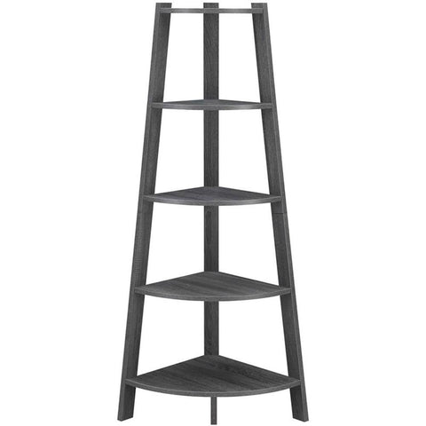 Convenience Concepts Newport 5 Tier Wide Corner Bookcase, Weathered Gray