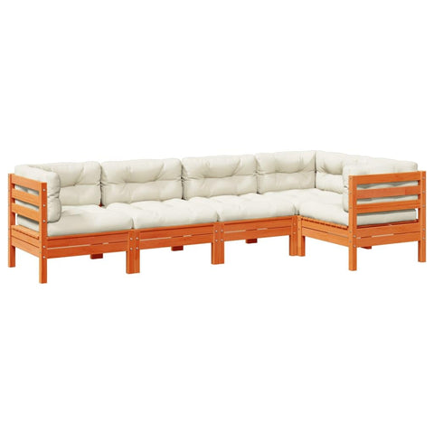 vidaXL Patio Sofa Set with Cushions 5 Piece, Modular Outdoor Sofa, Sectional Sofa for Balcony Garden, Patio Furniture, Wax Brown Solid Wood Pine