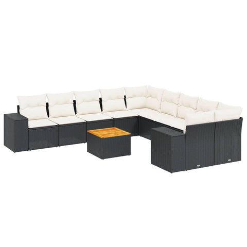 vidaXL Patio Sofa Set with Cushions 11 Piece, Outdoor Conversation Set, Sectional Sofa for Balcony Garden, Modern Style, Black Poly Rattan