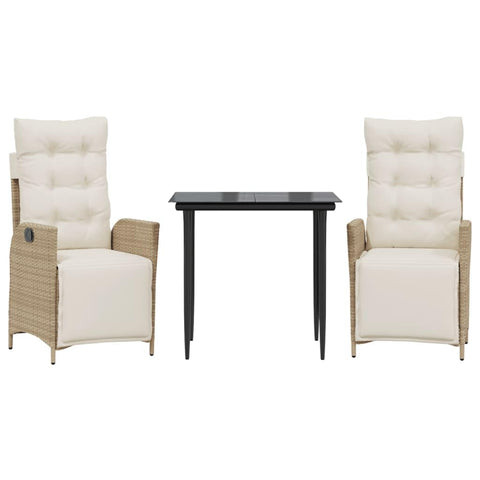 vidaXL Garden Dining Set 3 Pieces with Beige Polyrattan Cushions