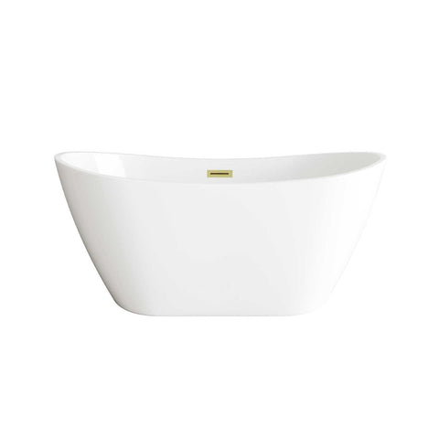 Elegant Kitchen And Bath 59" Soaking Bathtub In Glossy White With Brushed Gold
