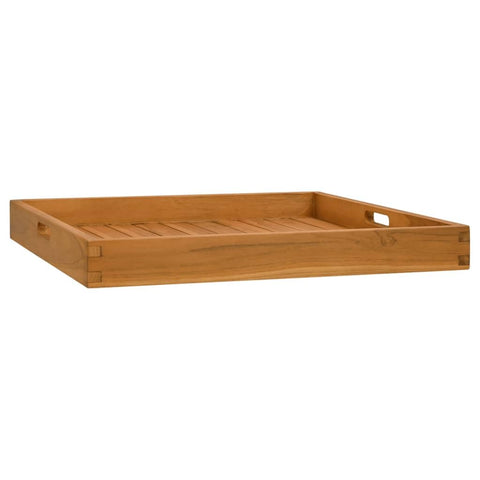 vidaXL Solid Teak Wood Serving Tray - Large Square Size, Durable and Resilient, Ideal for Tea Serving and Home Decor, with Embedded Handles and Raised Edges, Natural Brown Finish