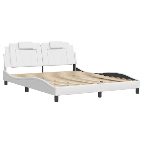 vidaXL Bed Frame Viana Without Mattress, Bedroom Furniture, Bed Base, Curved Bed Frame, Mattress Foundation, White 59.8"x79.9" Queen Faux Leather