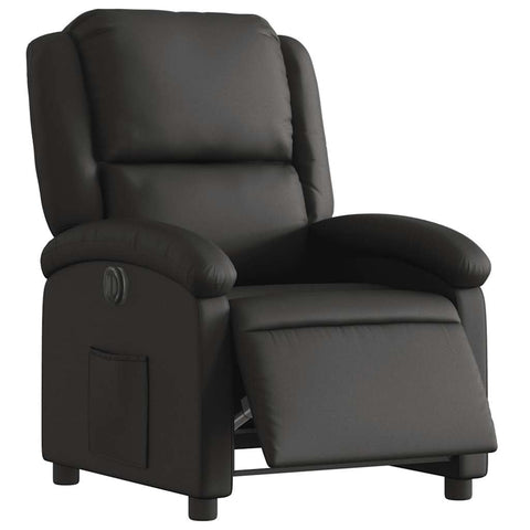 vidaXL Electric Recliner Chair for Elderly - Black Real Leather Motorized Reclining Armchair with Side Pocket, Comfortable Living Room Seating