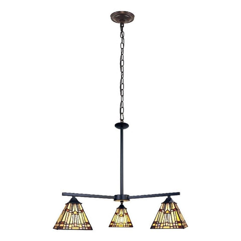 Chloe Lighting Kinsey Mission Tiffany-Style Blackish Bronze 3 Light Mini Chandelier 27" Wide, Multicolor