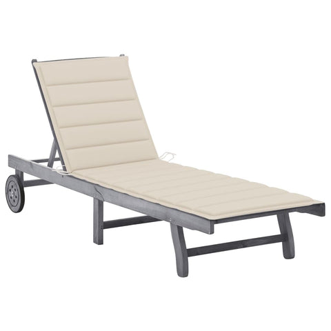 vidaXL Patio Sun Lounger with Cushion Gray Solid Wood Acacia