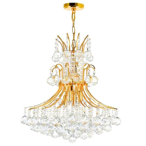 Princess 10 Light Gold Crystal Chandelier – Elegant Large Ceiling Fixture for Living Room, Dining Room, or Open-Concept Spaces