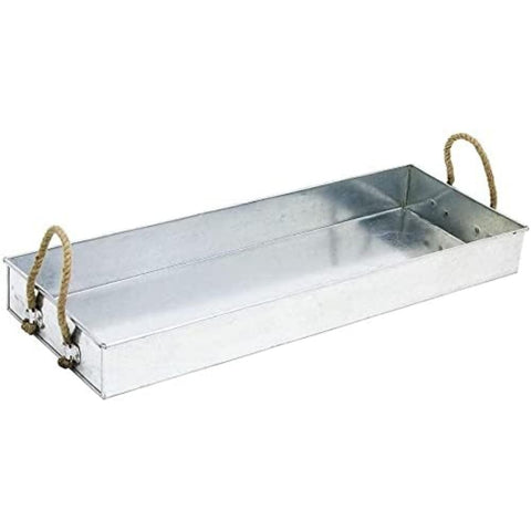 Oakestry Large Galvanized Steel Tray with Rustic Rope Handle Perfect for Repotting Plants Outdoor Dining and Storage in Kitchen or Pantry Durable and Stylish Organizer