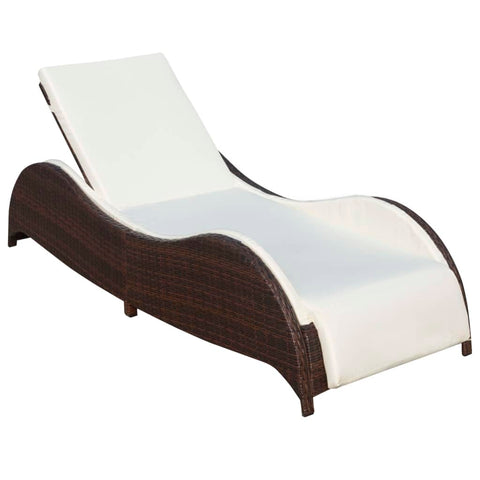 vidaXL Sun Lounger with Cream White Cushion, Brown Poly Rattan- Weather-Resistant, Adjustable Outdoor Lounger for Patio & Garden