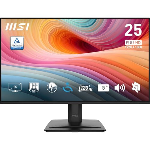 msi PRO MP251 E2 24.5-inch IPS 1920 x 1080 (FHD) Gaming Office Monitor, 120Hz, Adaptive-Synch, HDR Ready, HDMI, VGA, Display Port, VESA Mountable, Tilt, Speaker, 1ms, Black