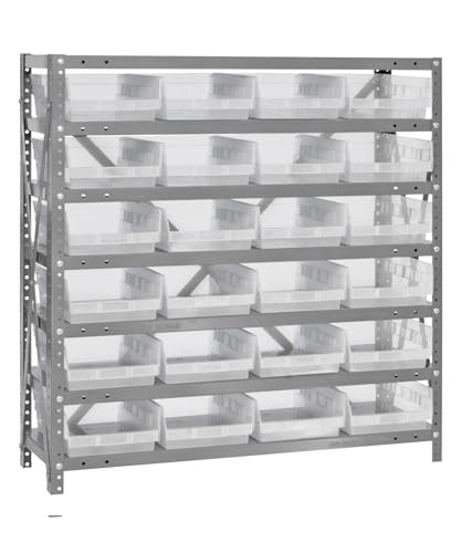 Quantum Storage Systems 1239-107CL Solid Heavy Duty 7 Shelves 24 Economy Clear Bins 39" H x 36" W x 12" D