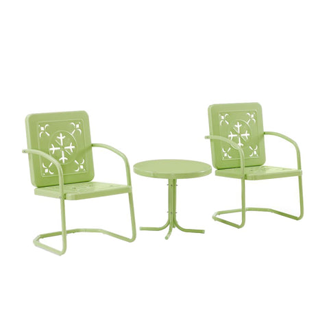 Crosley Furniture Azalea 3-Piece Vintage Outdoor Chair and Side Table Set, Retro Metal Patio Conversation Sets, Key Lime Gloss