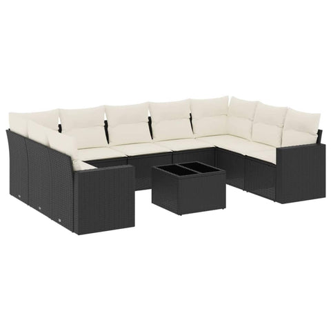 vidaXL Patio Sofa Set with Cushions 10 Piece, Outdoor Conversation Set, Sectional Sofa for Balcony Garden, Patio Furniture, Black Poly Rattan