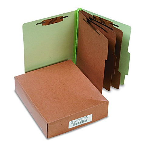 Pressboard Classification Folders 4 inch Expansion 3 Dividers 8 Fasteners Letter Size Leaf Green Exterior 10/Box