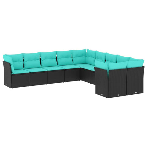 vidaXL Patio Sofa Set with Cushions 10 Piece, Outdoor Conversation Set, Sectional Sofa for Balcony Garden, Modern Style, Black Poly Rattan