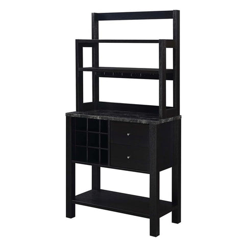Convenience Concepts Newport Serving Bar Cart 31" - Modern Storage Bar Cabinet with Drawers, Wine Rack for Kitchen, Dining Room, Black Faux Marble/Black