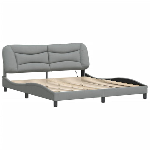 vidaXL Bed Frame with LED Without Mattress Hvar, Platform Bed Frame with Back Support, Bed Base, Bedroom Furniture for Double Bed, Mattress Foundation, Light Gray 76"x79.9" King Fabric