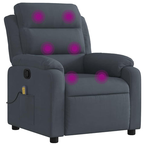 vidaXL Massage Recliner Chair with 6-Point Vibration Massage and Convenient Side Pocket, Dark Grey Velvet Rocker, Adjustable Backrest & Footrest Lounge Seat for Living Room, USB Charge Port
