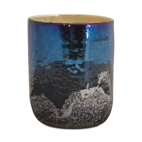 Melrose International Irredescent Navy Glass Candle Holder (Set of 2)