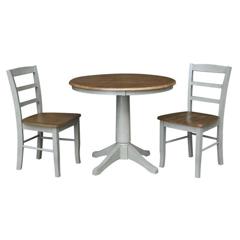 IC INTERNATIONAL CONCEPTS Wood Dining Table with 2 Madrid Ladderback Chairs in Distressed Hickory/Stone