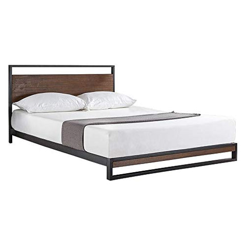 Fast Furnishings King Size Metal Wood Platform Bed Frame with Headboard