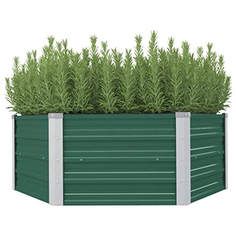 vidaXL Raised Garden Bed in Green, Galvanized Steel Garden Planter, Deep Wide Outdoor Flower Vegetable Plant Bed, Safe Edge Fold, Simple Hexagon Design, Easy Assembly, 50.8"x50.8"x18.1"