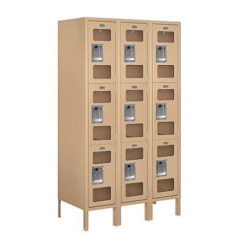 Salsbury Industries S-63358TN-A 12" Triple Tier, 3 Wide x 5 Feet High x 18 Inches Deep, Assembled See-Through Metal Locker, Tan