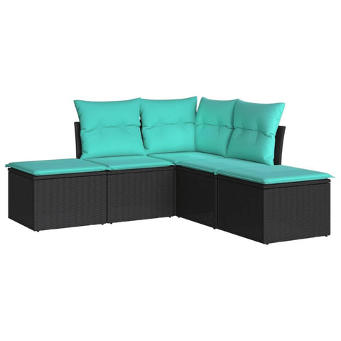 vidaXL 5-Piece Black Poly Rattan Patio Sofa Set - Cushions Included - Outdoor Furniture for Garden, Terrace, Patio