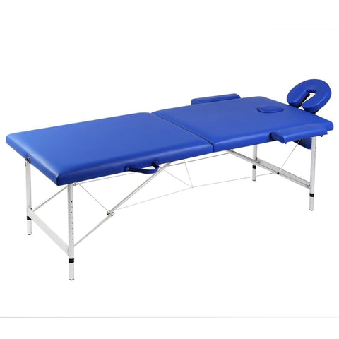 vidaXL Blue Foldable 2-Zone Massage Table with Adjustable Aluminum Frame and High-Density Foam Cushion