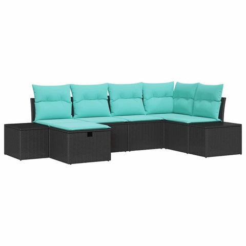 vidaXL Garden Sofa Set with Cushion 6 pcs Black Poly Rattan, Chic Garden Sofa, Sturdy, UV-Proof, Modular Outdoor Seats, Stylish Patio Couch, Rattan Lounger